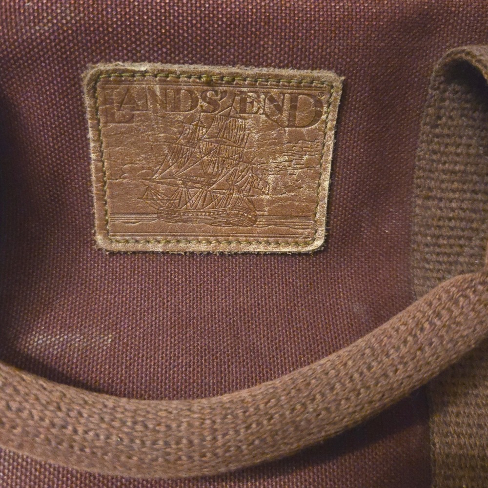 VTG Lands End Briefcase Maroon Canvas Leather Patch DLC Monogram MADE IN USA GUC - Picture 3 of 11